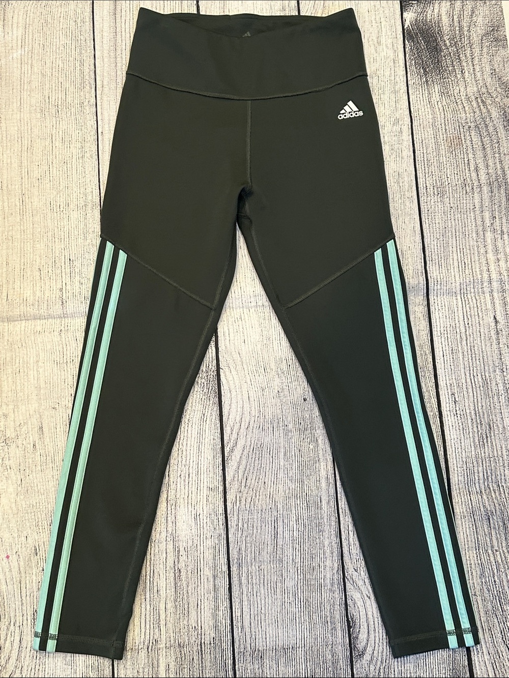 adidas Sz Small Olive Green Leggings with Mint Side Stripes
